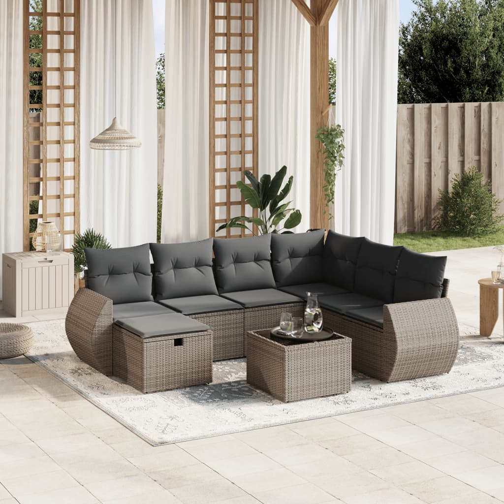 8 részes szürke polyrattan kerti ülőgarnitúra párnákkal