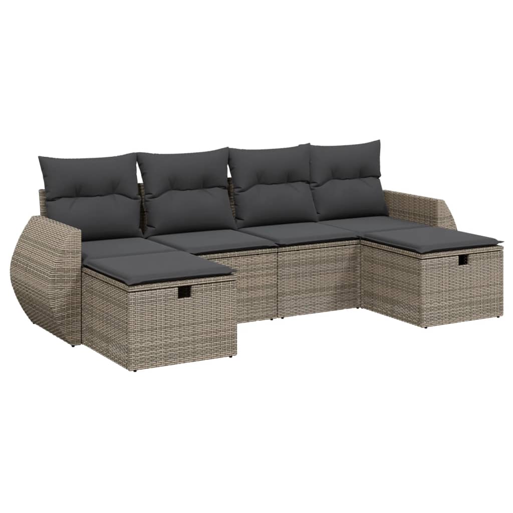 6 részes szürke polyrattan kerti ülőgarnitúra párnákkal