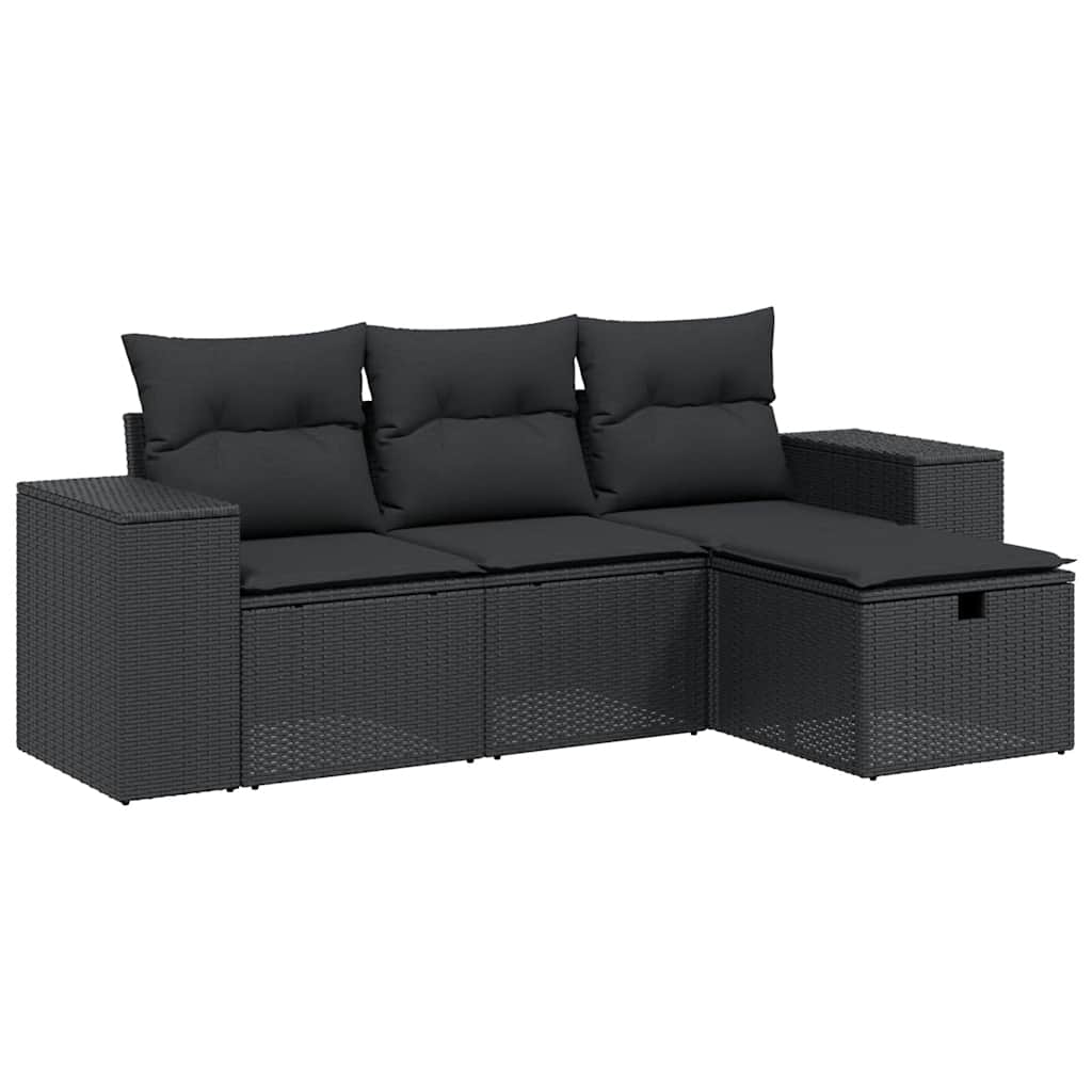 4 részes fekete polyrattan kerti ülőgarnitúra párnákkal