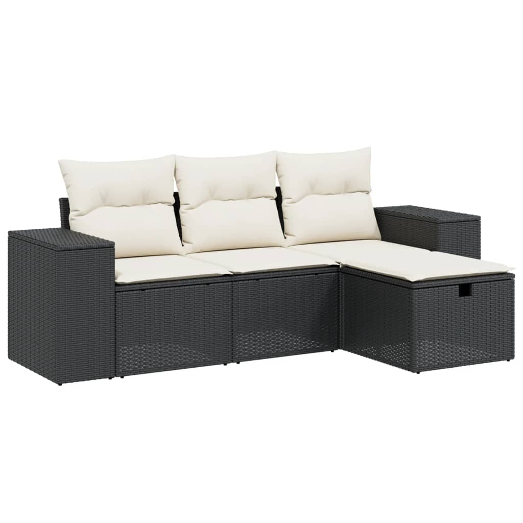 4 részes fekete polyrattan kerti ülőgarnitúra párnákkal