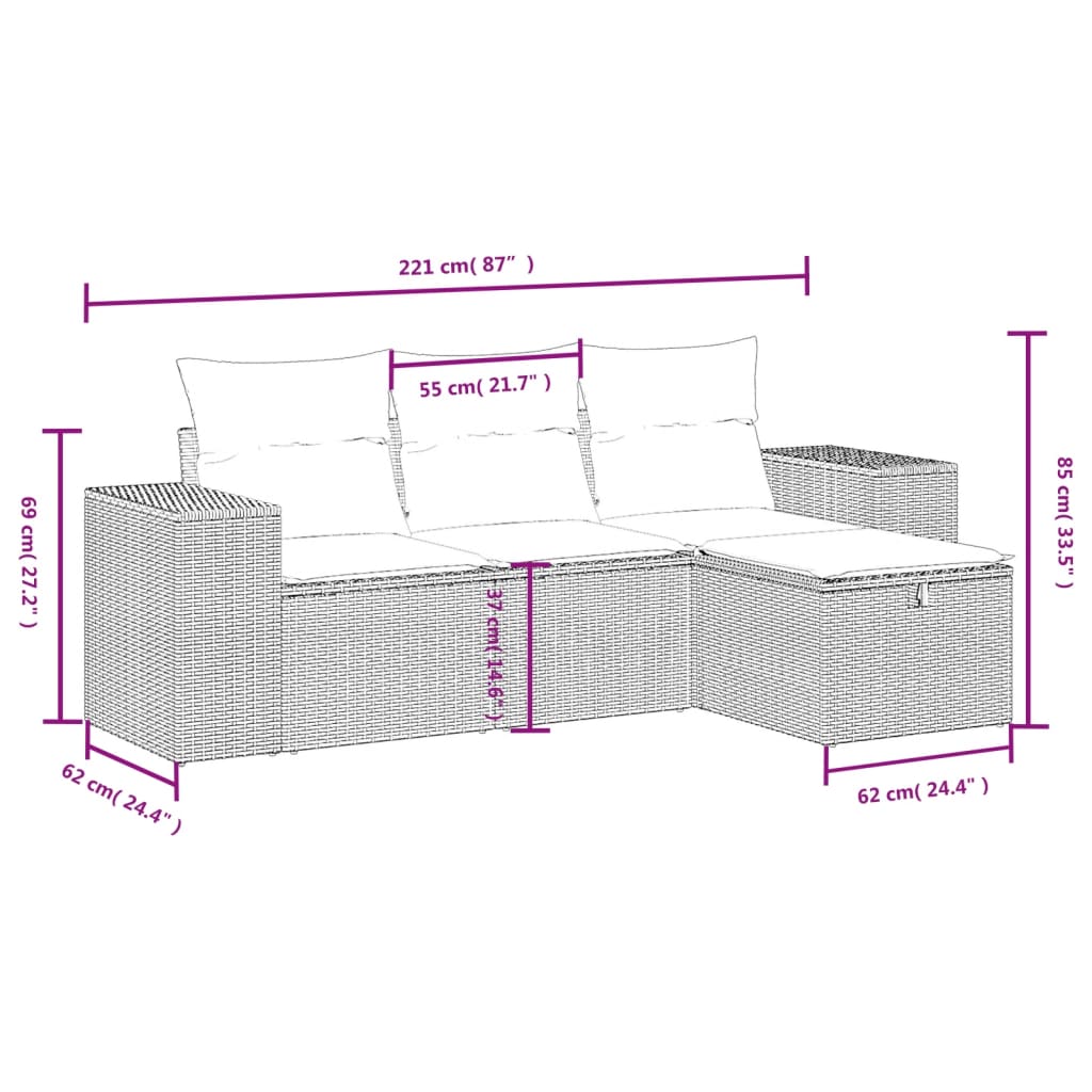 4 részes szürke polyrattan kerti ülőgarnitúra párnákkal
