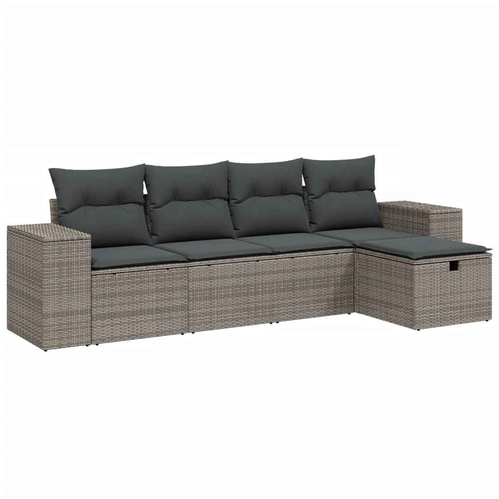 5 részes szürke polyrattan kerti ülőgarnitúra párnákkal