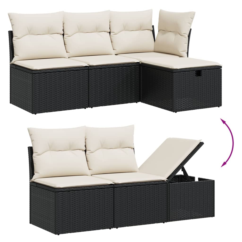 6 részes fekete polyrattan kerti ülőgarnitúra párnákkal