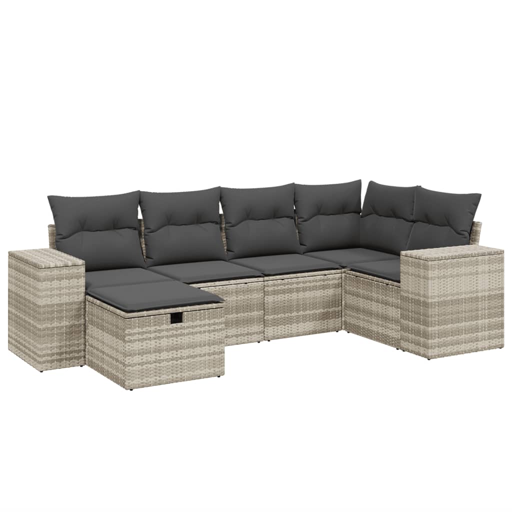 6 részes világosszürke polyrattan kerti ülőgarnitúra párnákkal