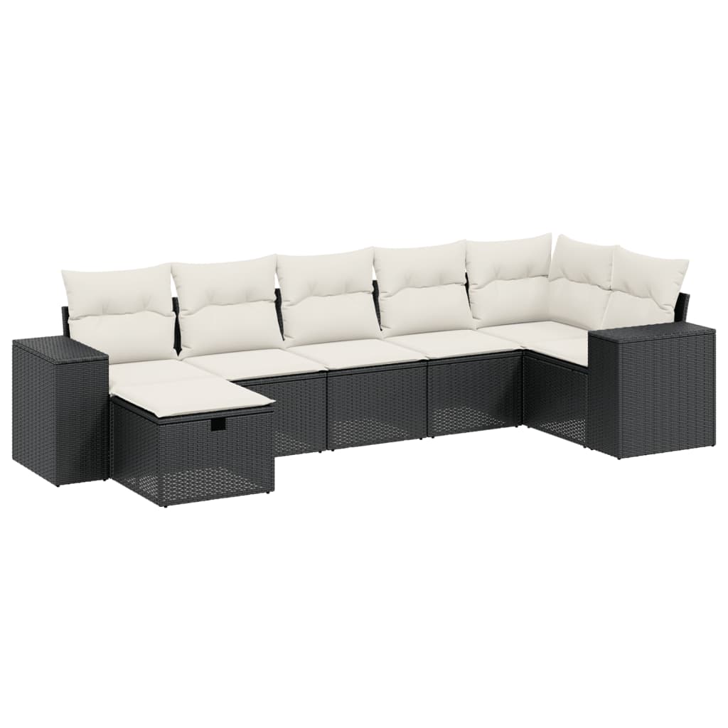 7 részes fekete polyrattan kerti ülőgarnitúra párnával