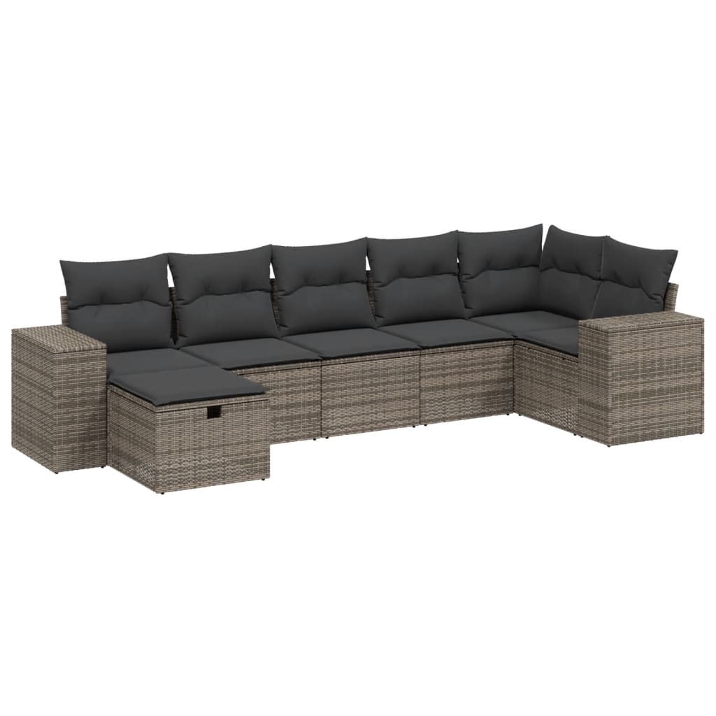 7 részes szürke polyrattan kerti ülőgarnitúra párnákkal