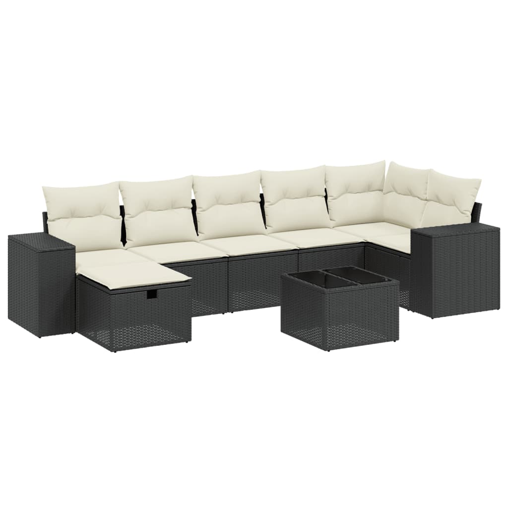 8 részes fekete polyrattan kerti ülőgarnitúra párnákkal