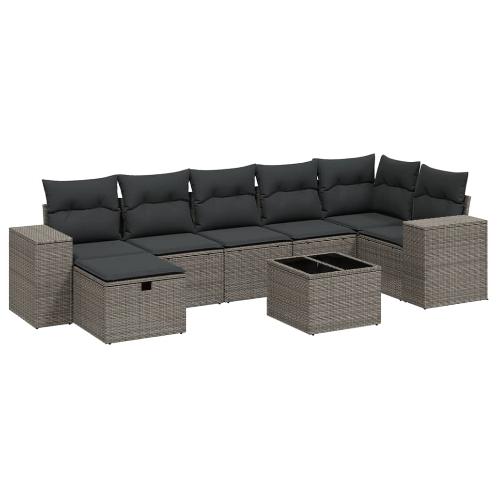 8 részes világosszürke polyrattan kerti ülőgarnitúra párnával