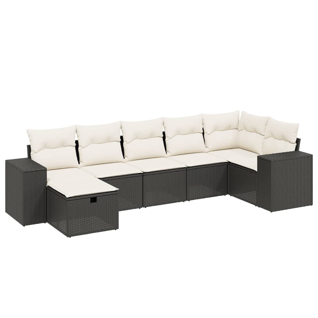7 részes fekete polyrattan kerti ülőgarnitúra párnával