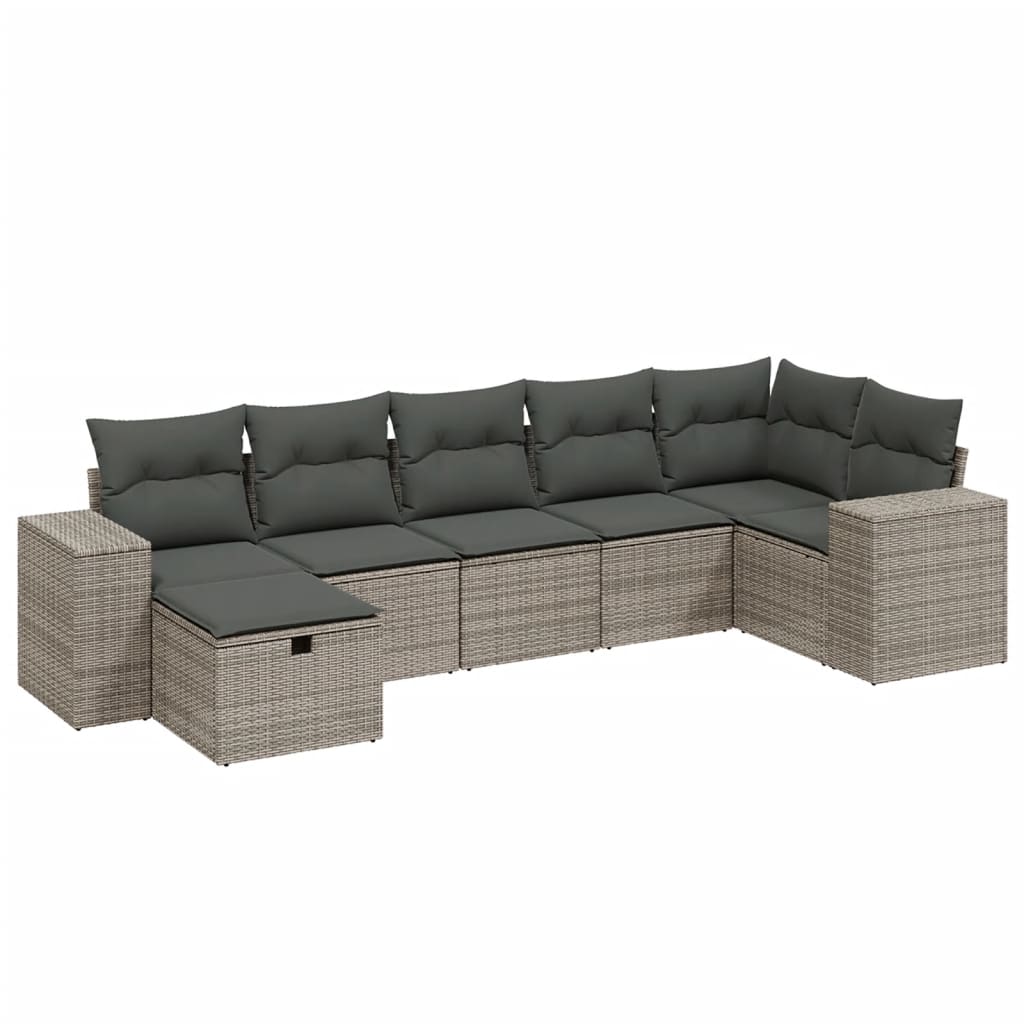 7 részes szürke polyrattan kerti ülőgarnitúra párnákkal