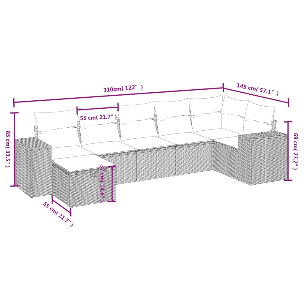 7 részes szürke polyrattan kerti ülőgarnitúra párnákkal