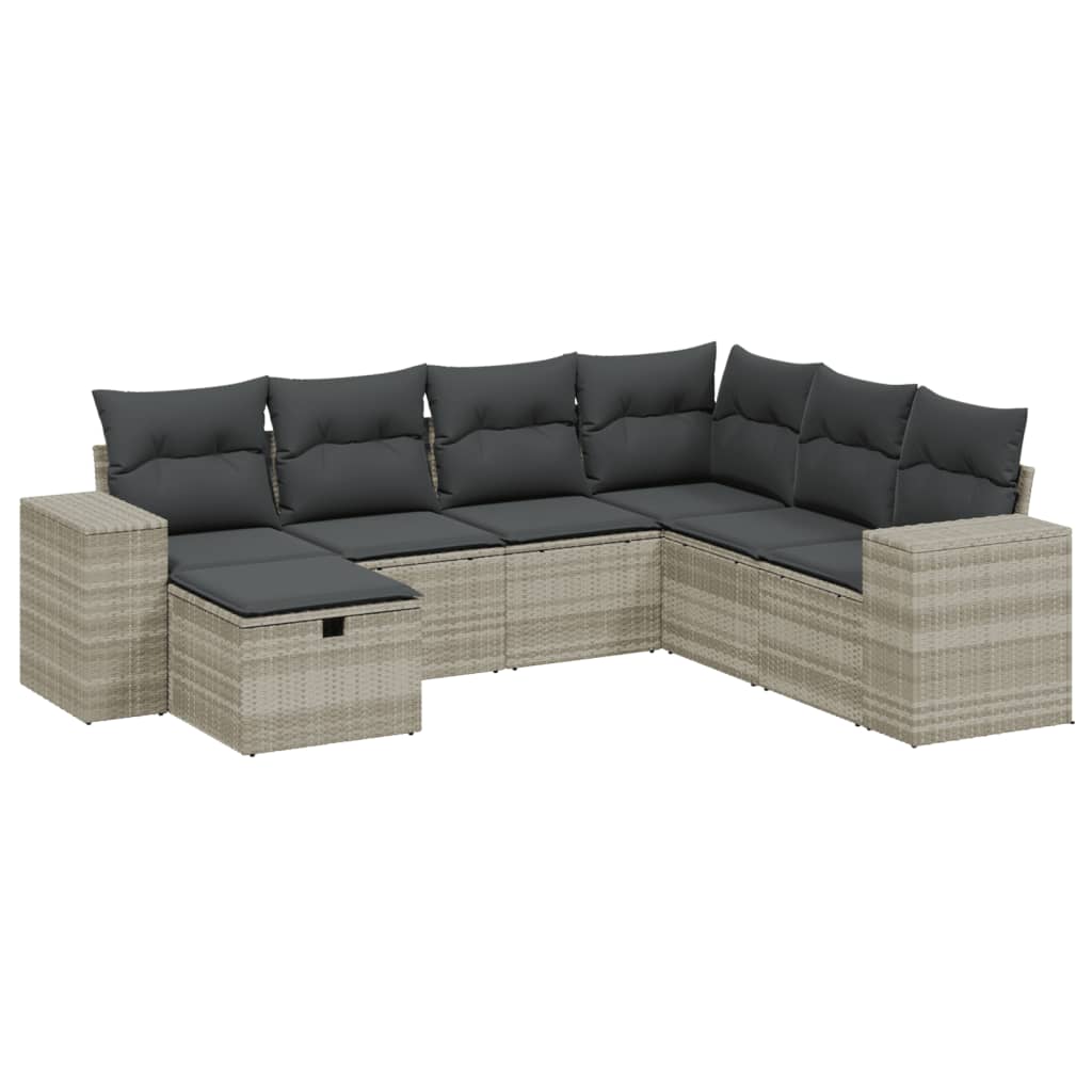 7 részes világosszürke polyrattan kerti ülőgarnitúra párnákkal