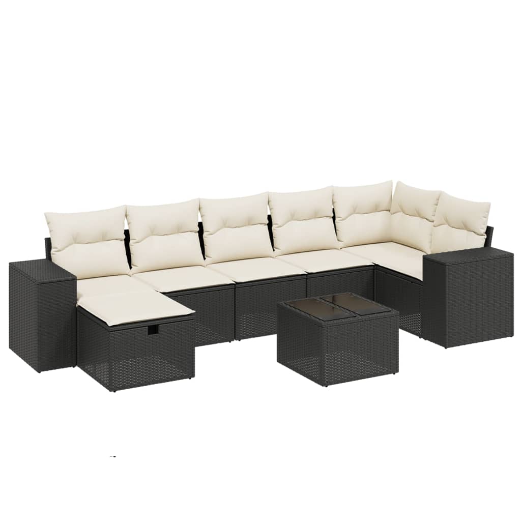8 részes fekete polyrattan kerti ülőgarnitúra párnákkal