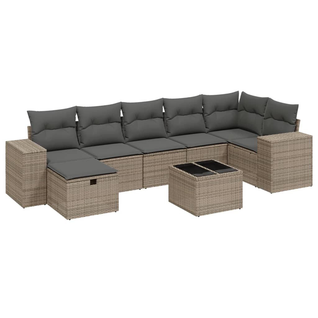 8 részes szürke polyrattan kerti ülőgarnitúra párnákkal