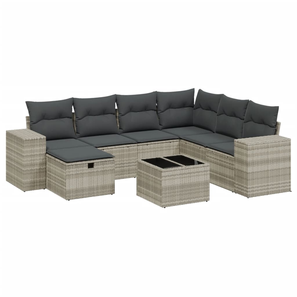 8 részes világosszürke polyrattan kerti ülőgarnitúra párnával