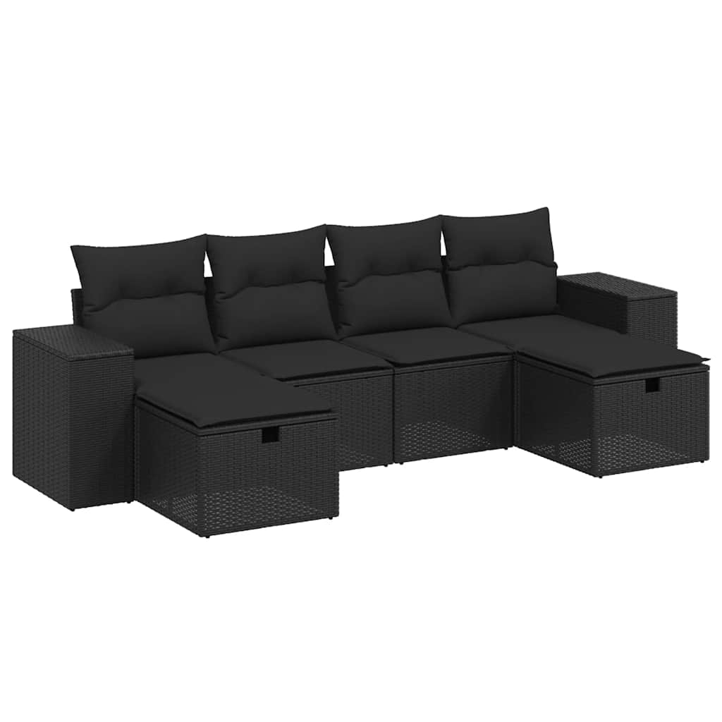6 részes fekete polyrattan kerti ülőgarnitúra párnákkal