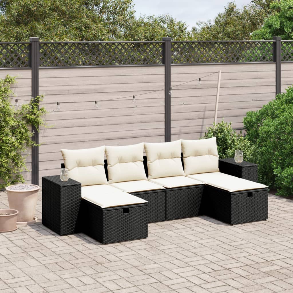 6 részes fekete polyrattan kerti ülőgarnitúra párnákkal