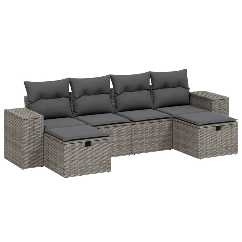 6 részes szürke polyrattan kerti ülőgarnitúra párnákkal