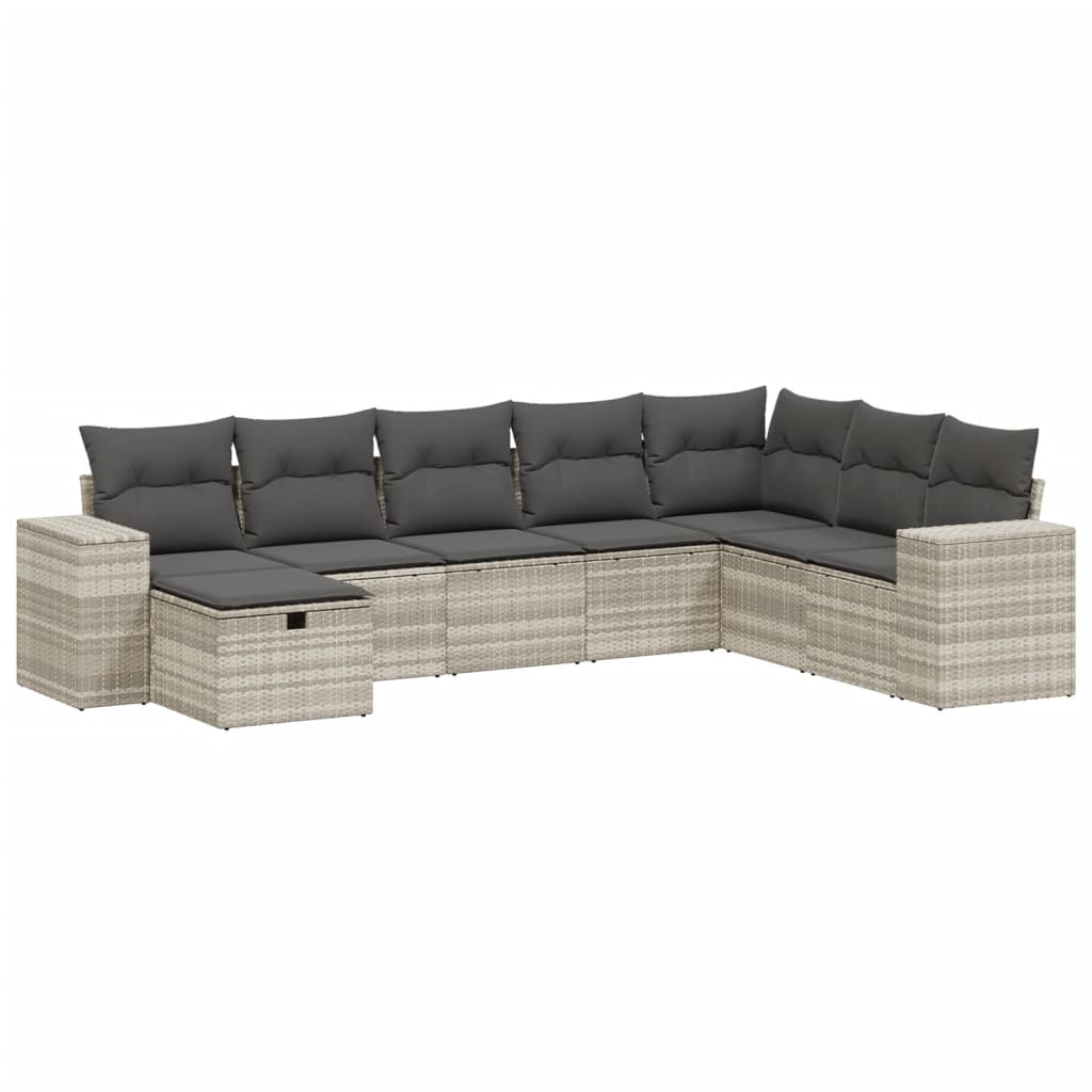 8 részes világosszürke polyrattan kerti ülőgarnitúra párnával