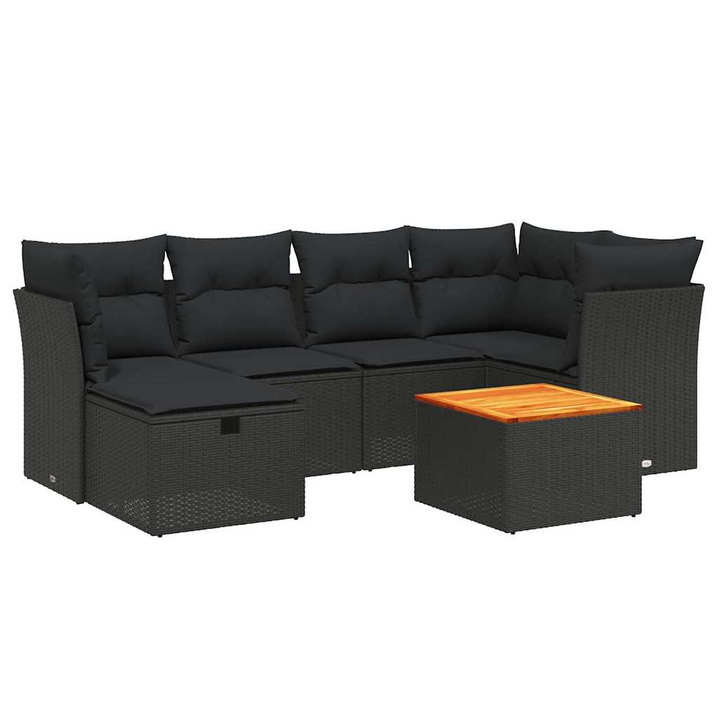 7 részes fekete polyrattan kerti ülőgarnitúra párnával