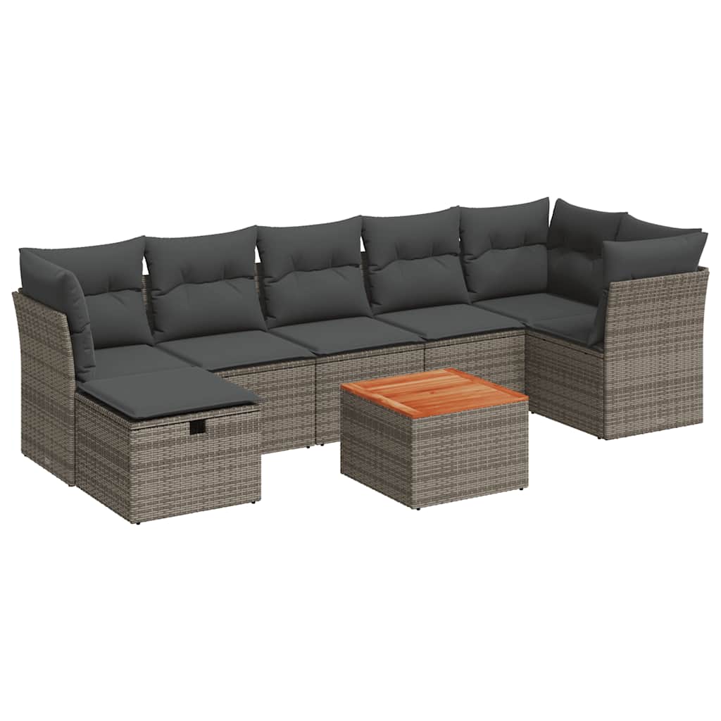 8 részes szürke polyrattan kerti ülőgarnitúra párnákkal