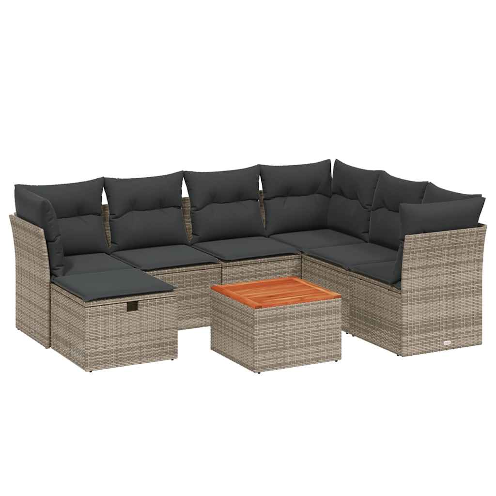 8 részes szürke polyrattan kerti ülőgarnitúra párnákkal