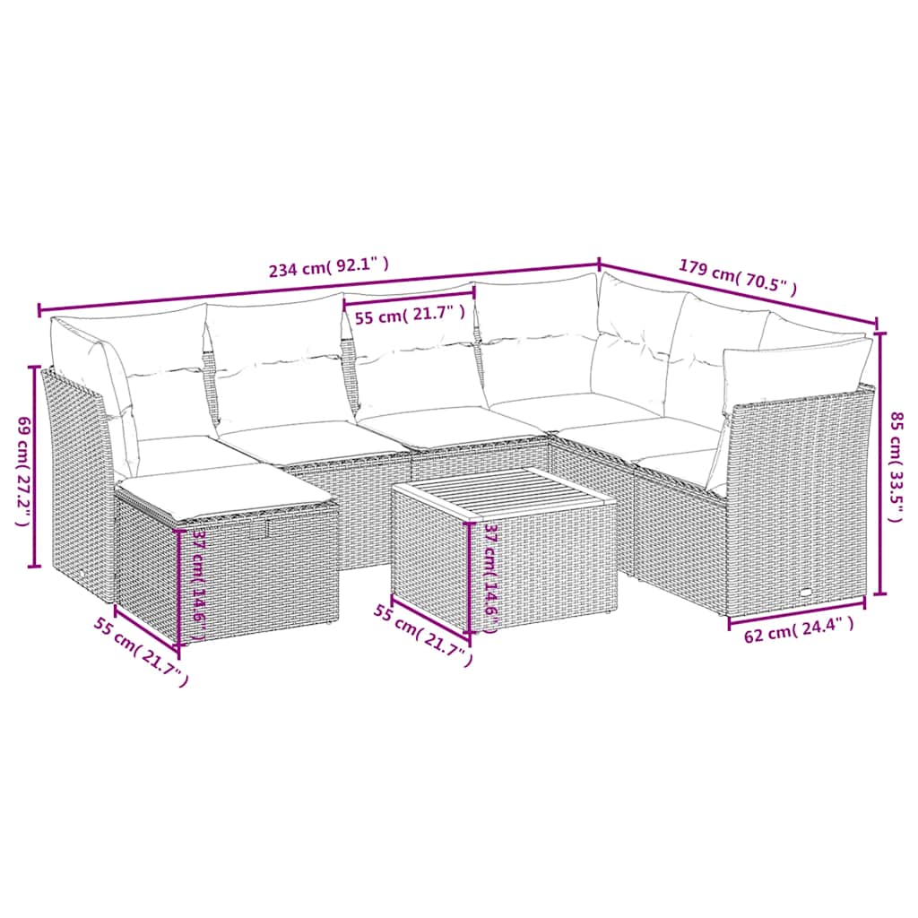 8 részes szürke polyrattan kerti ülőgarnitúra párnákkal