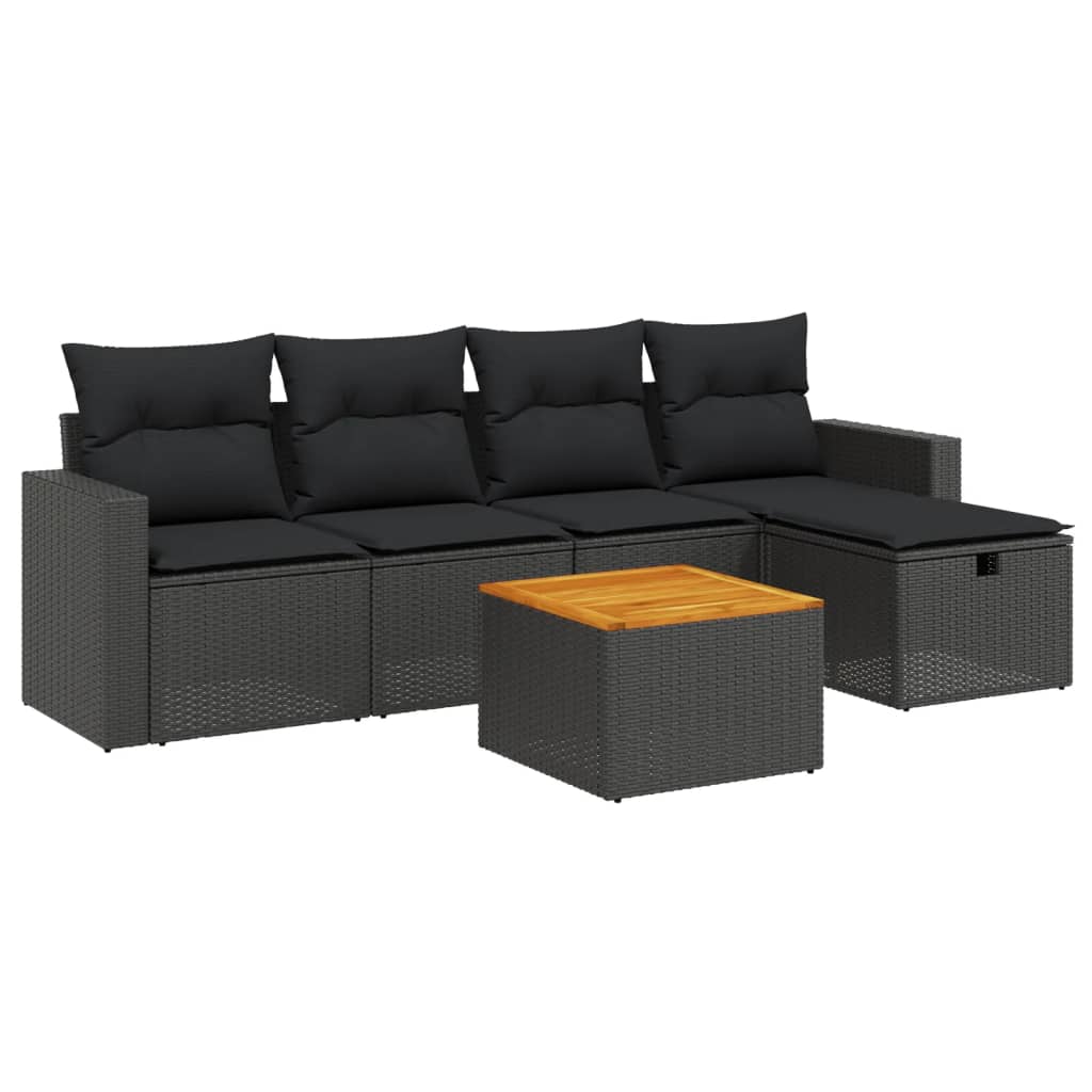 6 részes fekete polyrattan kerti ülőgarnitúra párnákkal