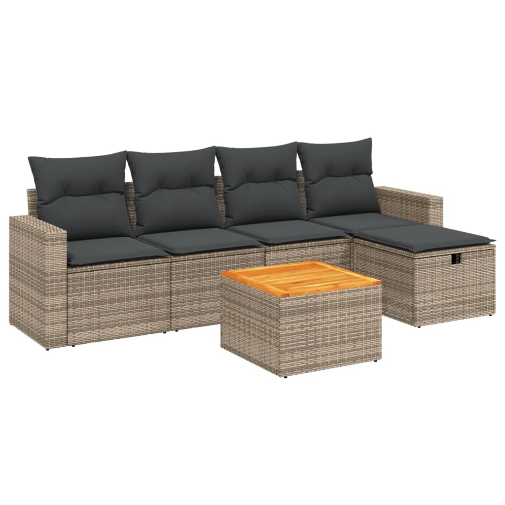 6 részes szürke polyrattan kerti ülőgarnitúra párnákkal