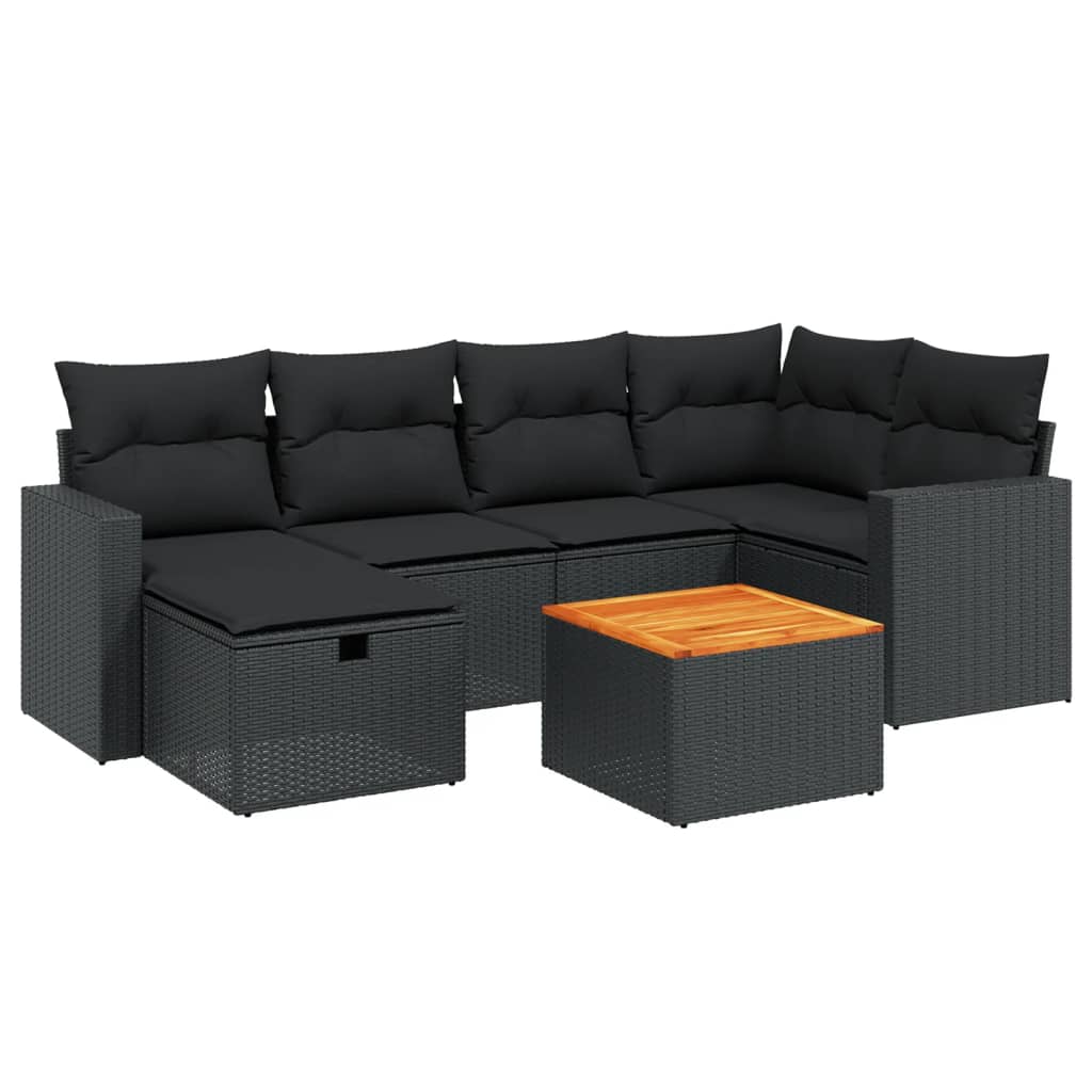 7 részes fekete polyrattan kerti ülőgarnitúra párnával
