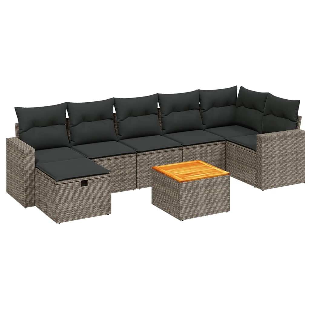 8 részes szürke polyrattan kerti ülőgarnitúra párnákkal