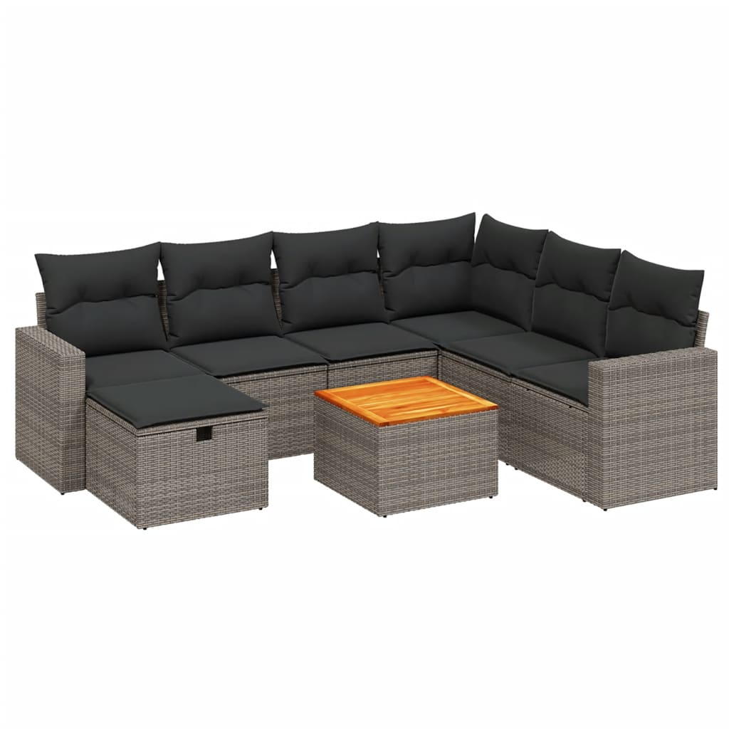 8 részes szürke polyrattan kerti ülőgarnitúra párnákkal