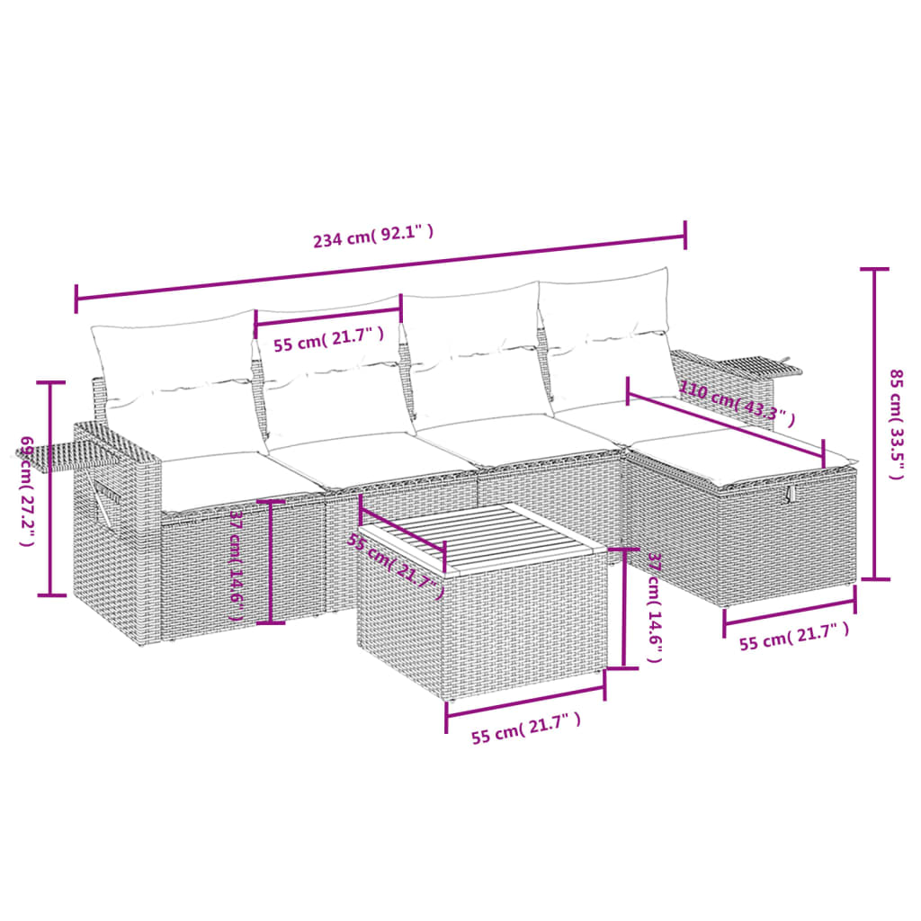 6 részes szürke polyrattan kerti ülőgarnitúra párnákkal