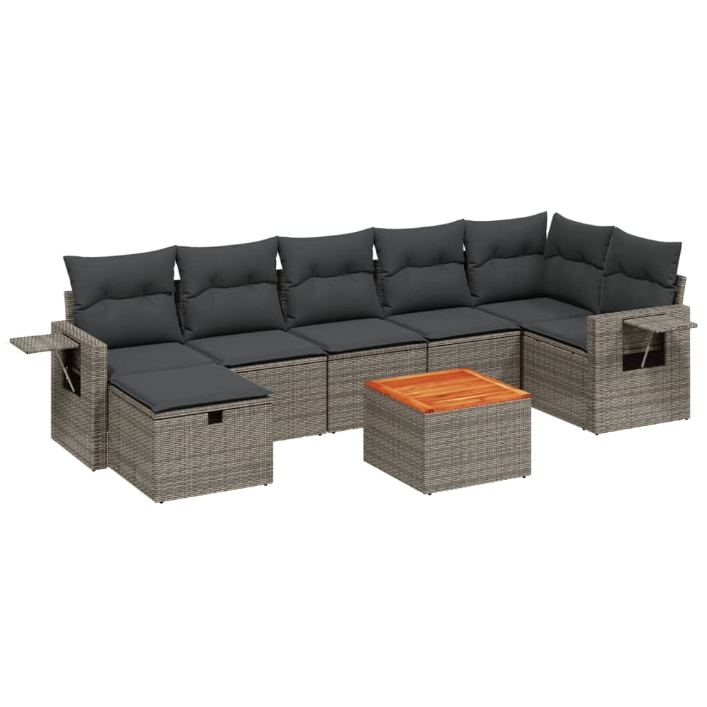 8 részes szürke polyrattan kerti ülőgarnitúra párnákkal