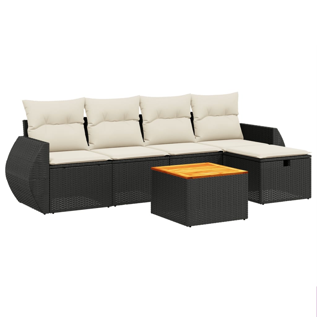 6 részes fekete polyrattan kerti ülőgarnitúra párnákkal