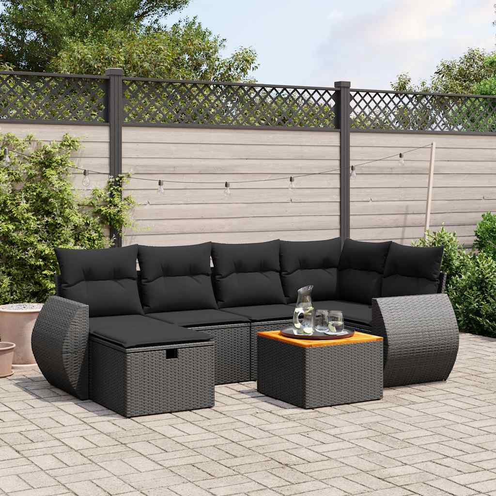 7 részes fekete polyrattan kerti ülőgarnitúra párnával
