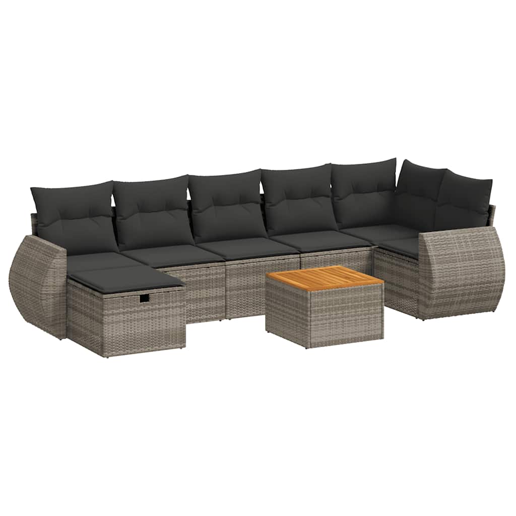 8 részes szürke polyrattan kerti ülőgarnitúra párnákkal