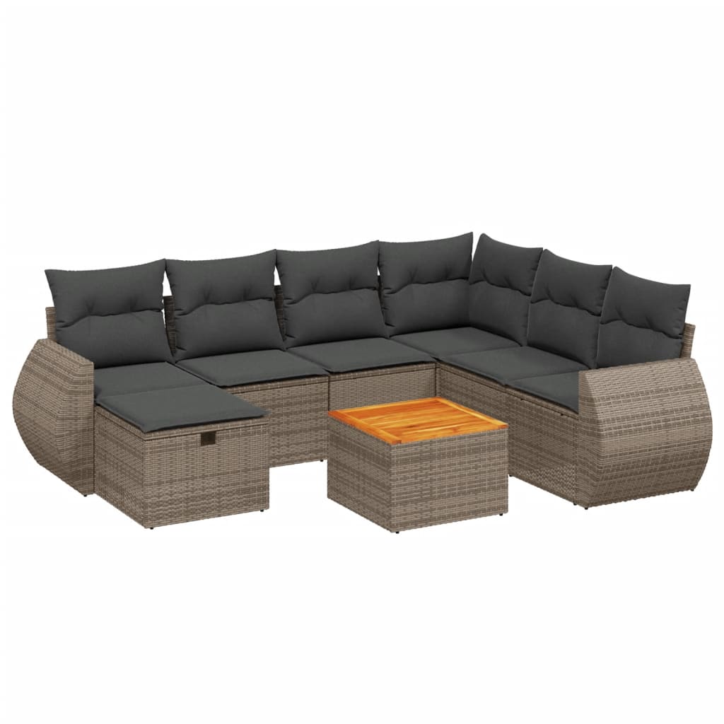 8 részes szürke polyrattan kerti ülőgarnitúra párnákkal