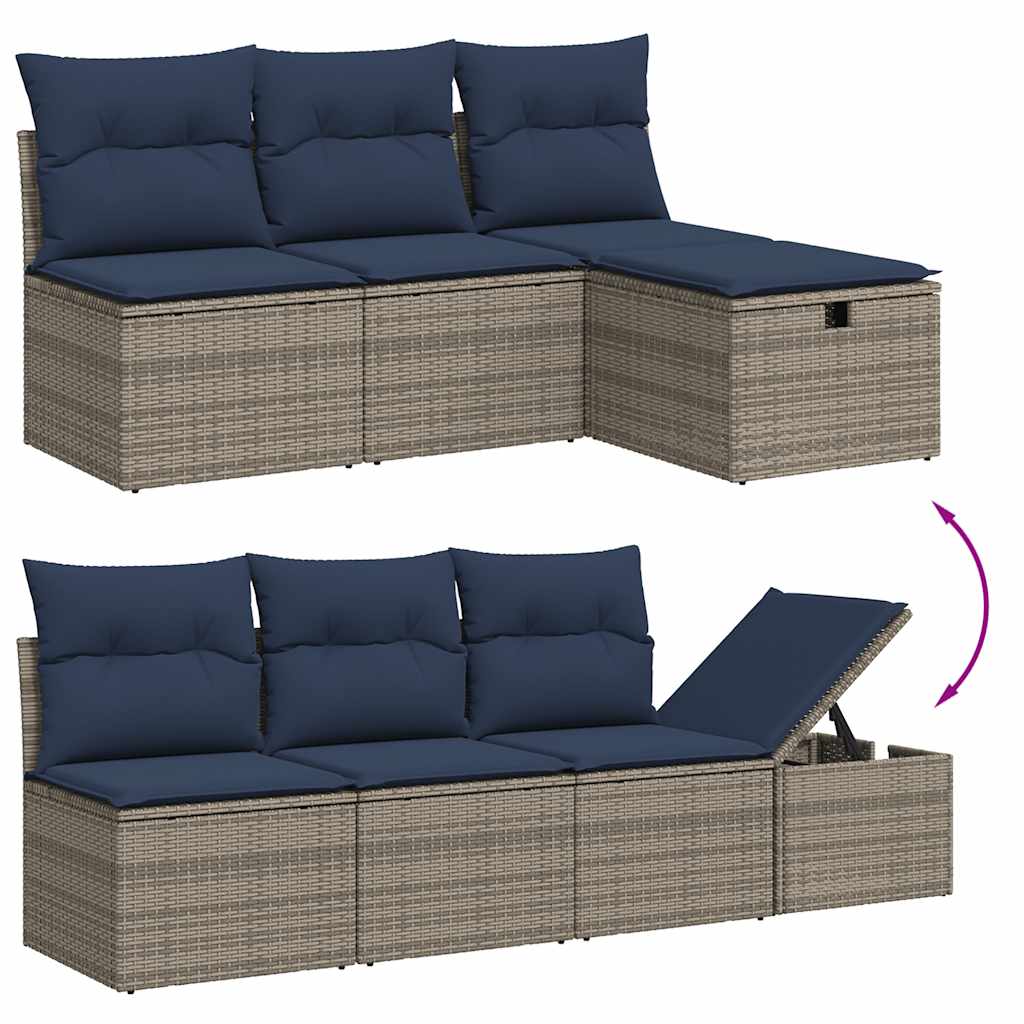 9 db szürke polyrattan kerti kanapégarnitúra párnákkal