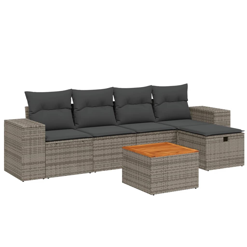 6 részes szürke polyrattan kerti ülőgarnitúra párnákkal