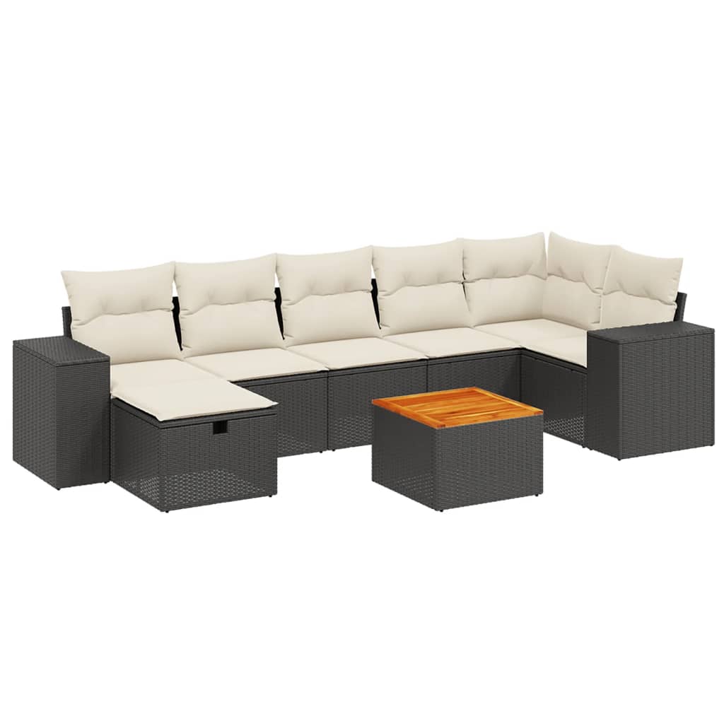 8 részes fekete polyrattan kerti ülőgarnitúra párnákkal