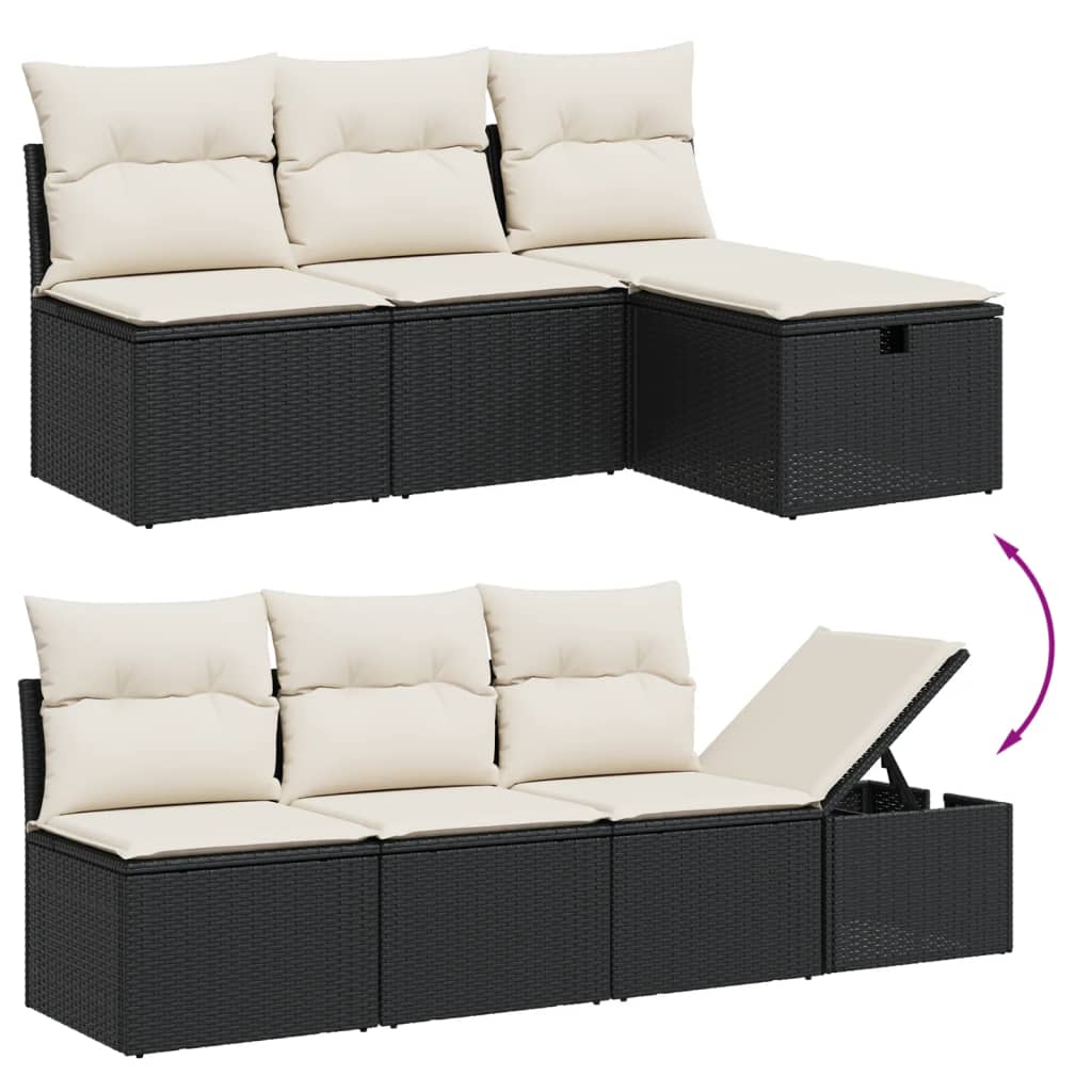 8 részes fekete polyrattan kerti ülőgarnitúra párnákkal