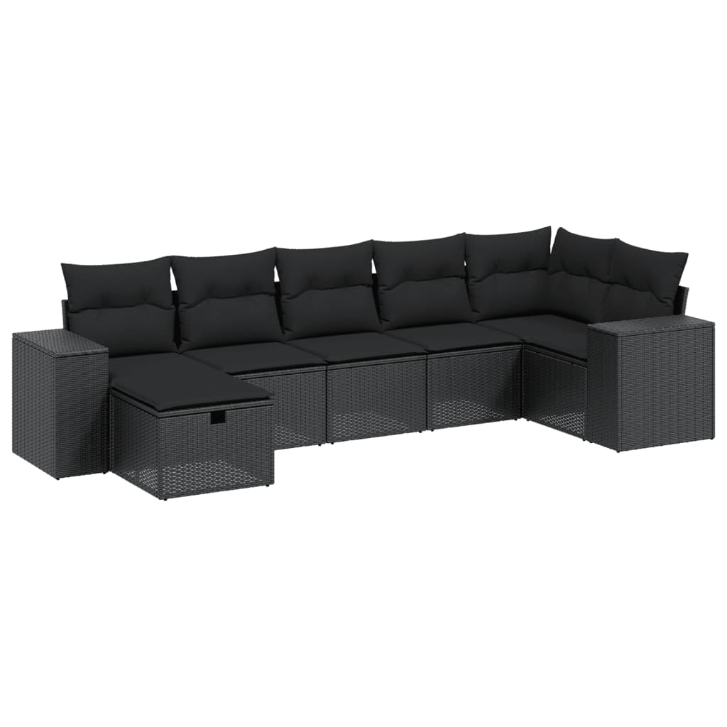 8 részes fekete polyrattan kerti ülőgarnitúra párnákkal
