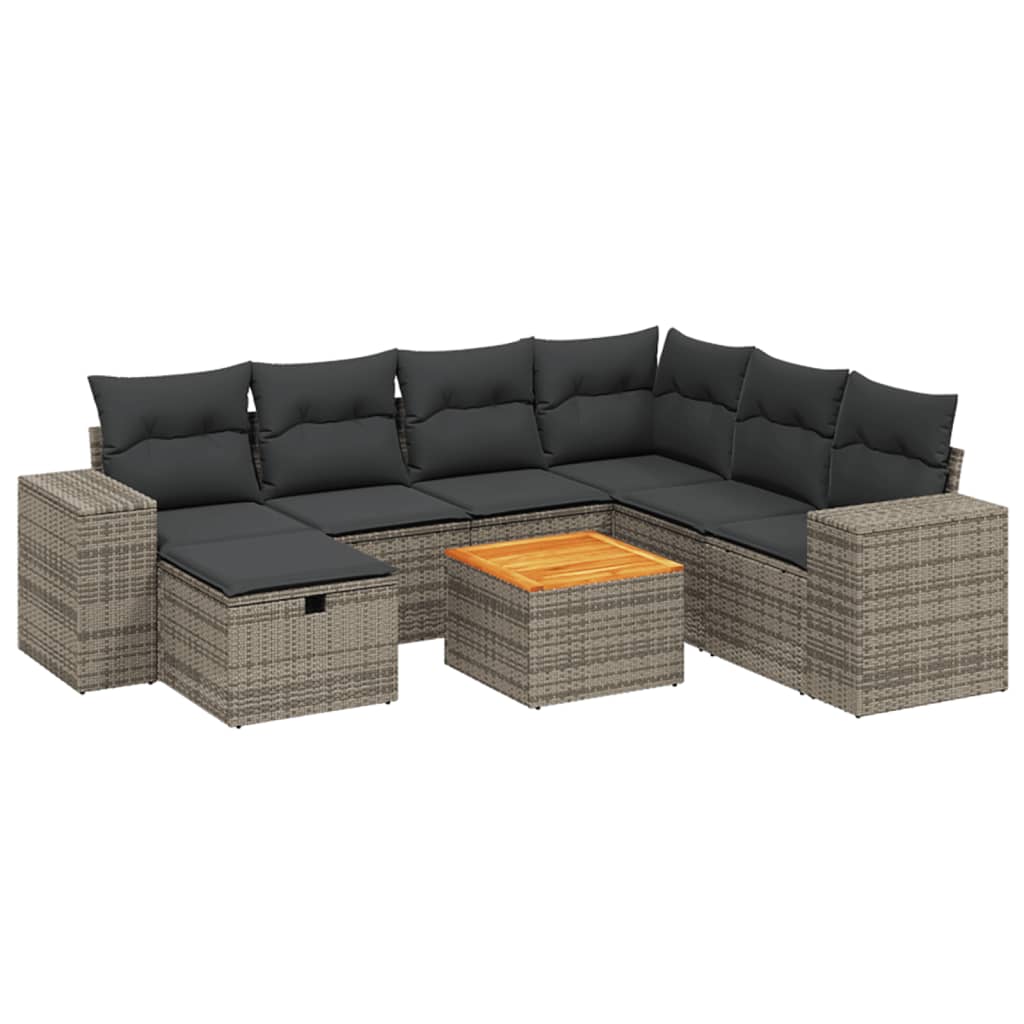 8 részes szürke polyrattan kerti ülőgarnitúra párnákkal