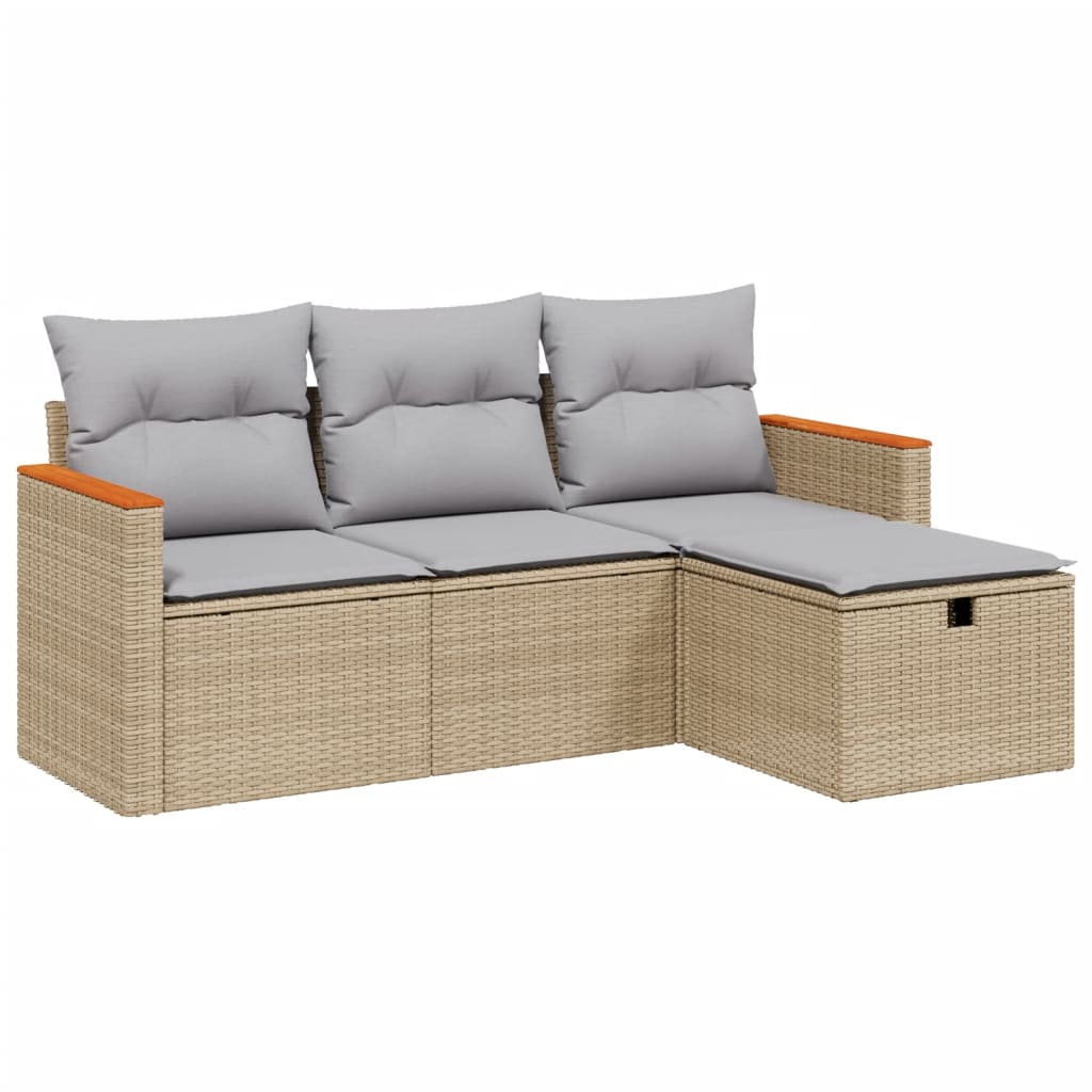 4 részes vegyes bézs polyrattan kerti ülőgarnitúra párnákkal