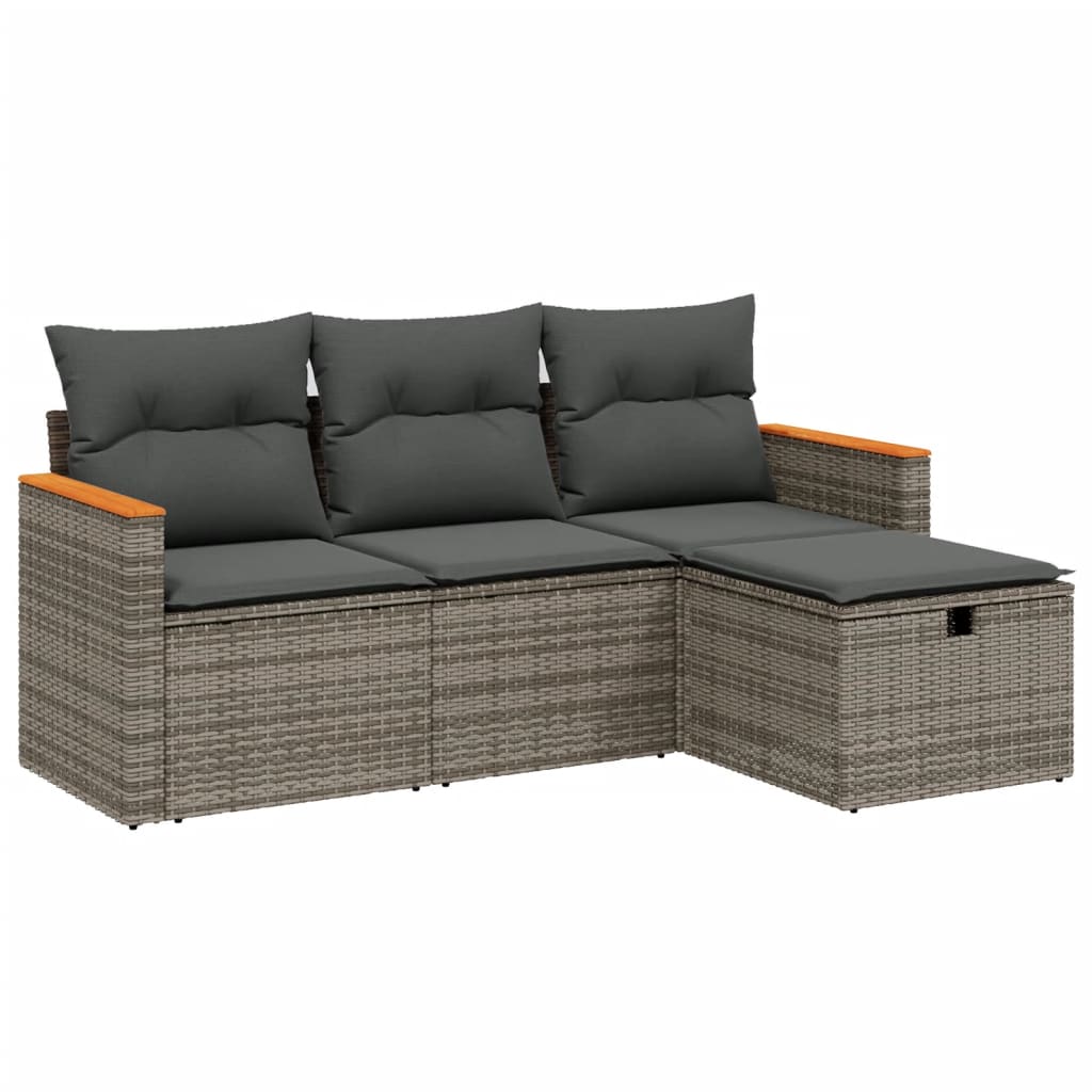 4 részes szürke polyrattan kerti ülőgarnitúra párnákkal