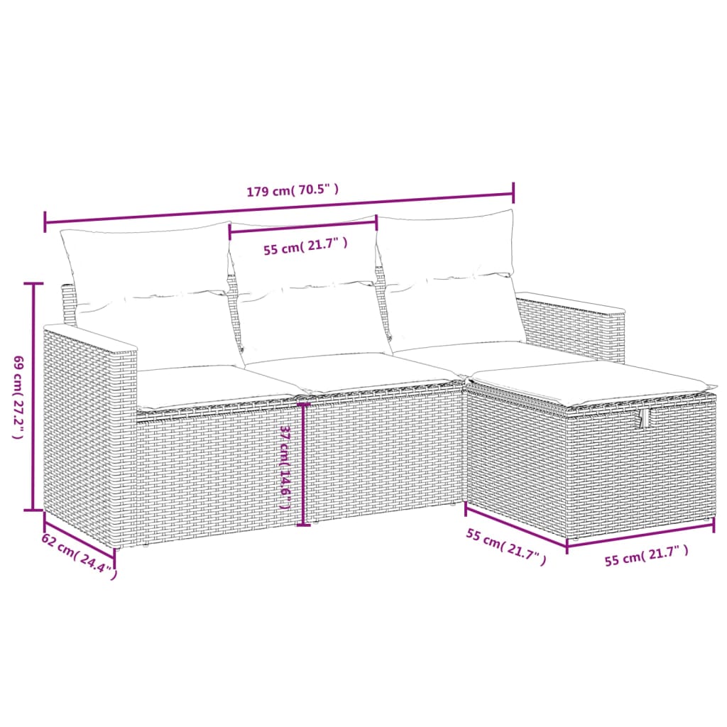 4 részes szürke polyrattan kerti ülőgarnitúra párnákkal