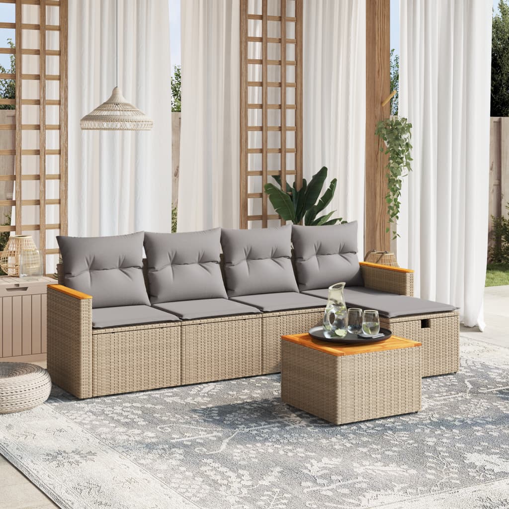 6 részes vegyes bézs polyrattan kerti ülőgarnitúra párnákkal