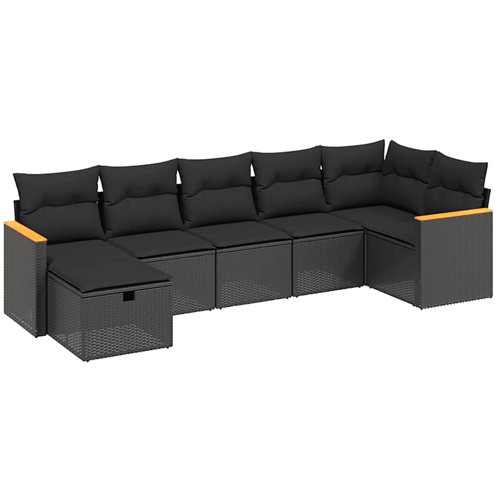 7 részes fekete polyrattan kerti ülőgarnitúra párnával