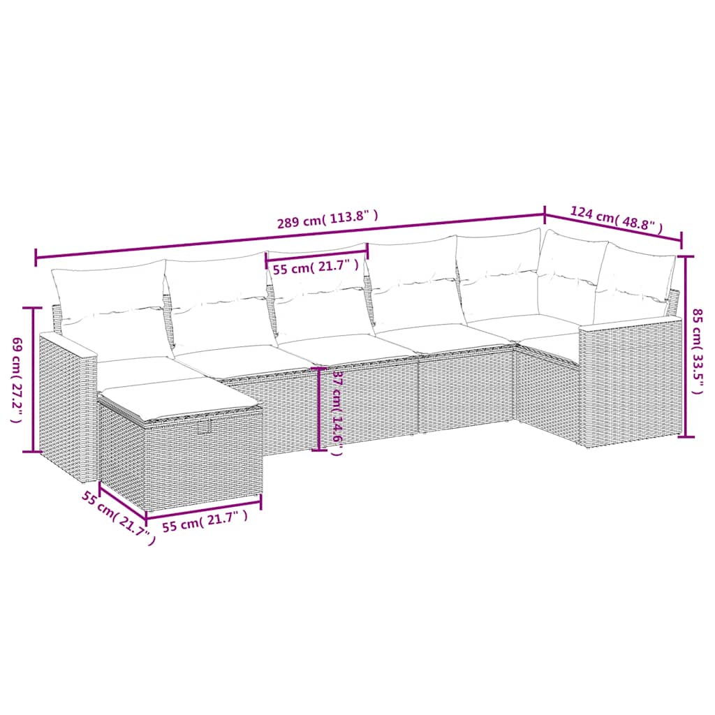 7 részes fekete polyrattan kerti ülőgarnitúra párnával